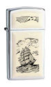 Zippo Slim Scrimshaw Sailing Ship Polished Chrome #1669 Lighter