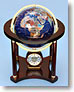 Large Gemstone Globe and Quartz Clock on Mahogany Stand