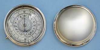 Large Polished Brass Sundial Compass with Removable Lid