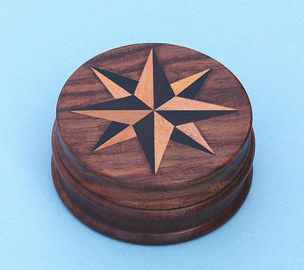 Round Rosewood Compass with Inlaid Compass Rose